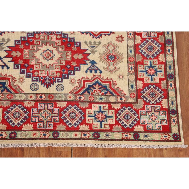 Geometric Kazak Oriental Area Rug Living Room Handmade Wool Carpet - 4'11" x 7'0"