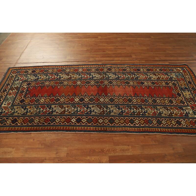 Hand Knotted Oriental 100% Wool Carpet Traditional Geometric Oranges & Rust Kazak Area Rug - 8' 4'' X 3' 6''