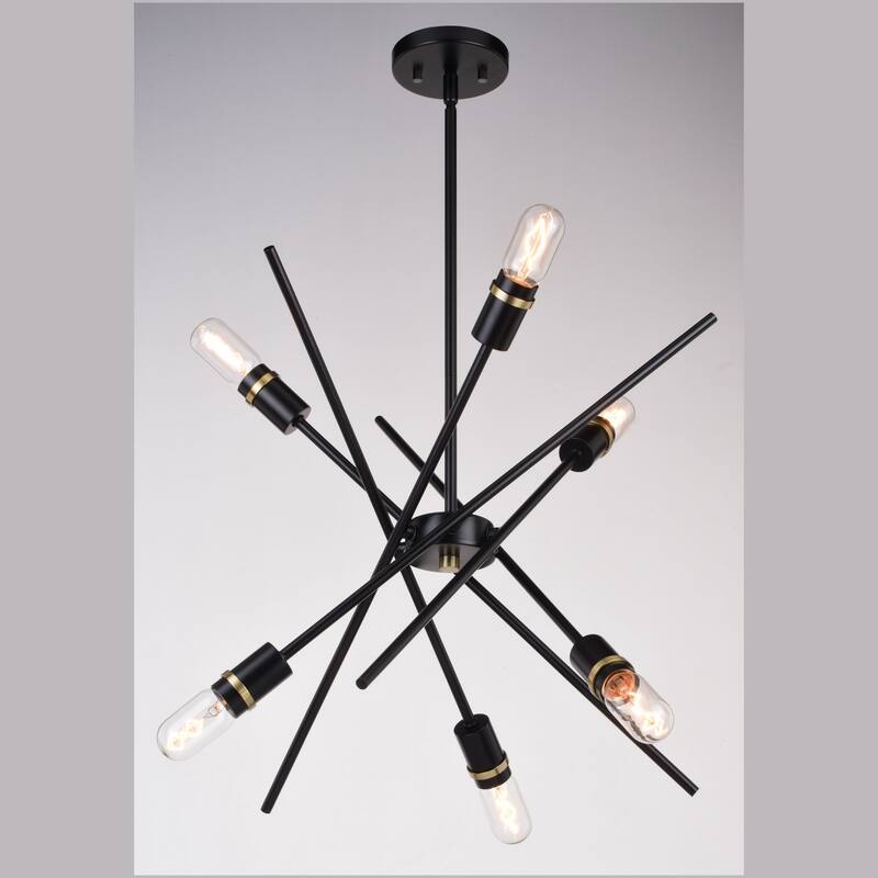 Halsted Black and Satin Brass Mid-Century Modern Sputnik Pendant Light