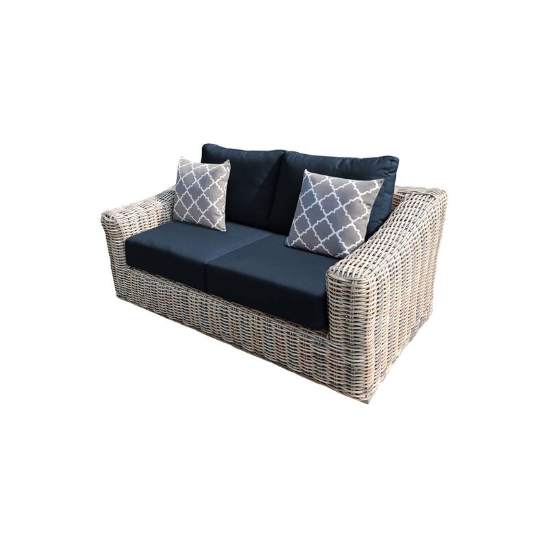Teva Patio Furniture Hawaii Three-Tone Wicker Gray/Off White/Beige Love Seat with Cushion
