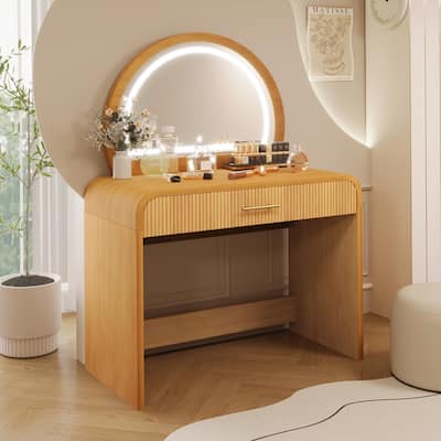 39" Bedroom Makeup Vanity Desk Dresser Table with Light Mirror, Drawer