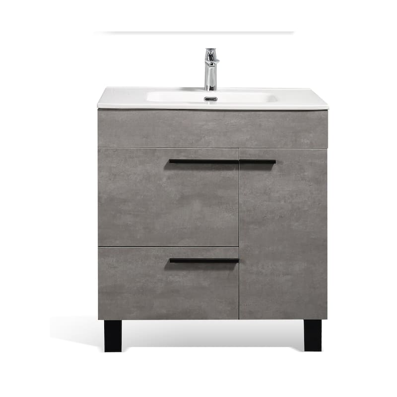 Freestanding Bathroom Vanity Set in Concrete Grey with Integrated Ceramic Sink