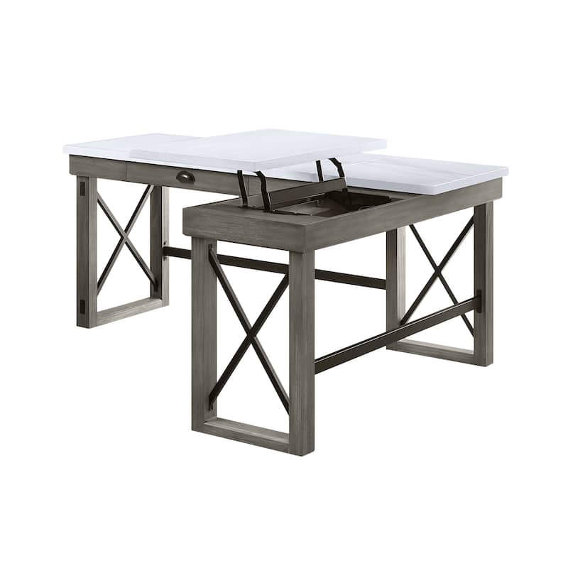 Writing Desk with Lift Top in Rustic Finish and Marble Table Top, L