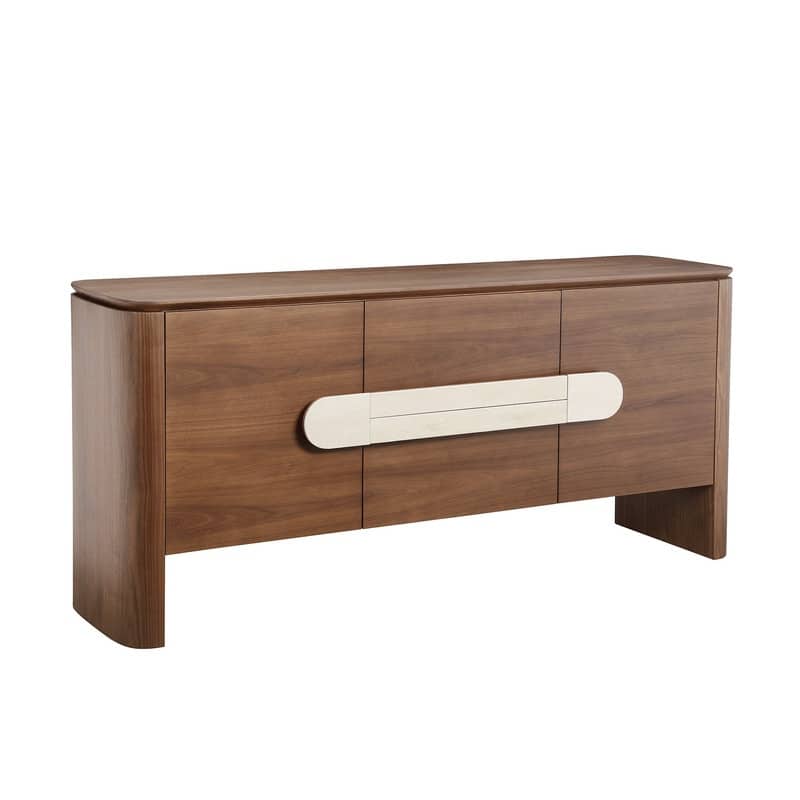 Spruce & Spring Modern Walnut Sideboard with Travertine Accent Handle, Minimalist Storage Console