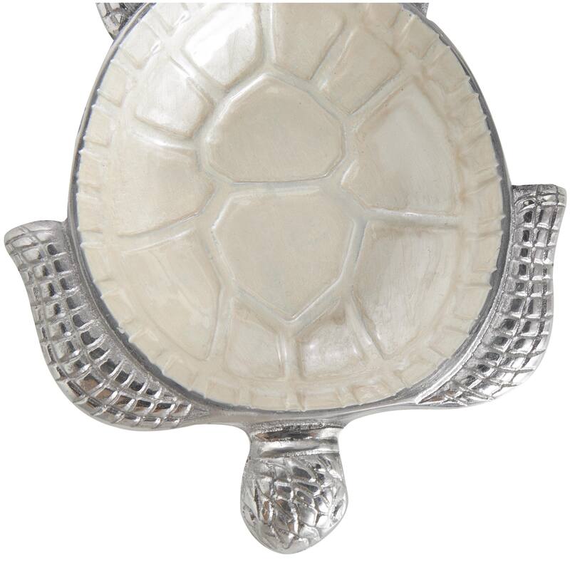 Aluminum Metal Turtle Handmade Enameled Decorative Bowl with Silver Exterior - Set of 2 White, Teal, Blue - Roche River Decor