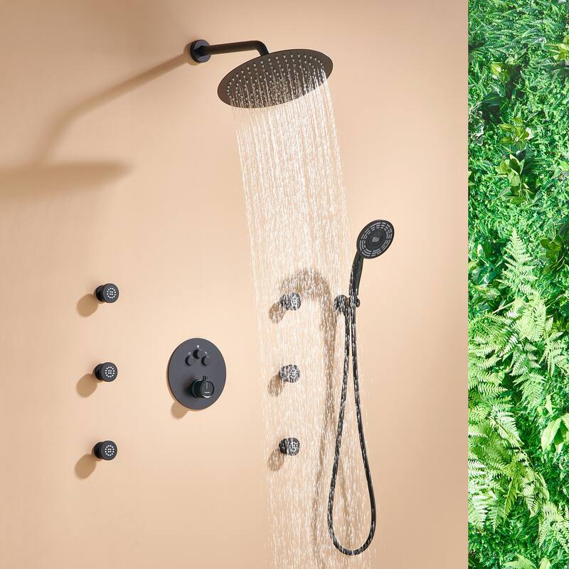 CASAINC Thermostatic Shower Faucet Shower System with 6 Body Jet
