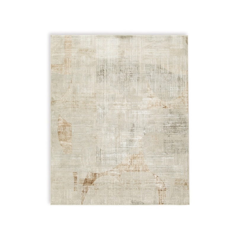 Wony 8 x 10 Large Area Rug, Abstract Pattern, Gray and Beige Polyester - 8 x 10