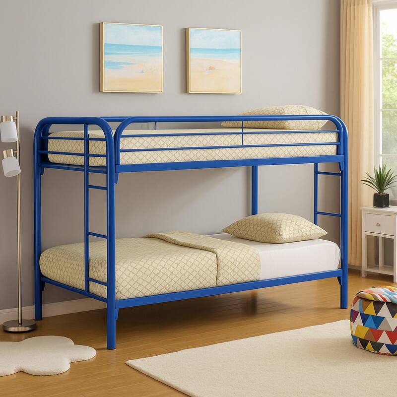 Simply Design Twin Over Twin Bunk Bed with Built-In Ladders, Blue