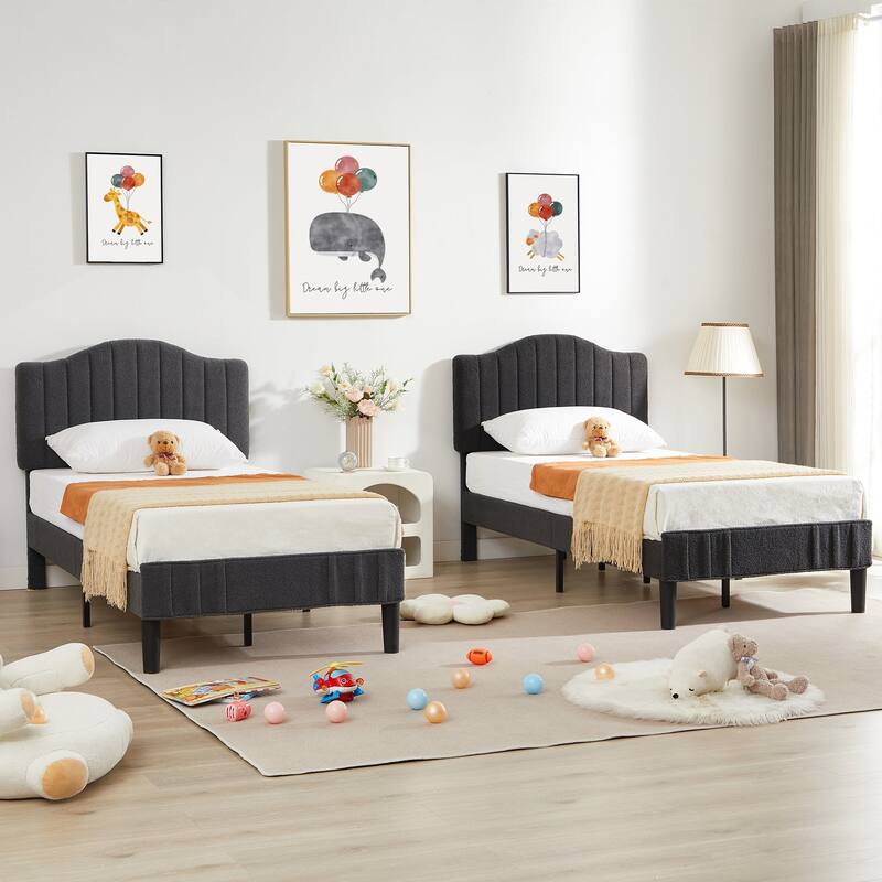 VECELO Upholstered Bed Frames, Platform Beds with Height Adjustable Teddy Fabric Headboard, 7.9'' Under Bed Space