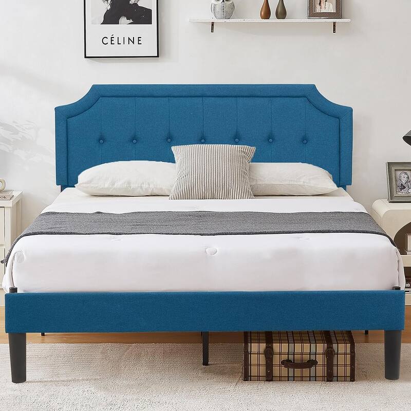 Javlergo Modern Upholstered Bed Frame with Height Adjustable Headboard, No Box Spring Needed
