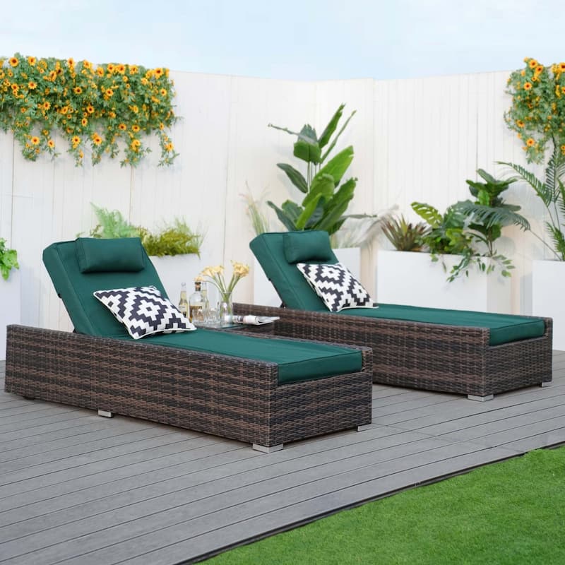 3-piece Patio Wicker Adjustable Chaise Lounge Set with Arms （Throw Pillow Not Include）