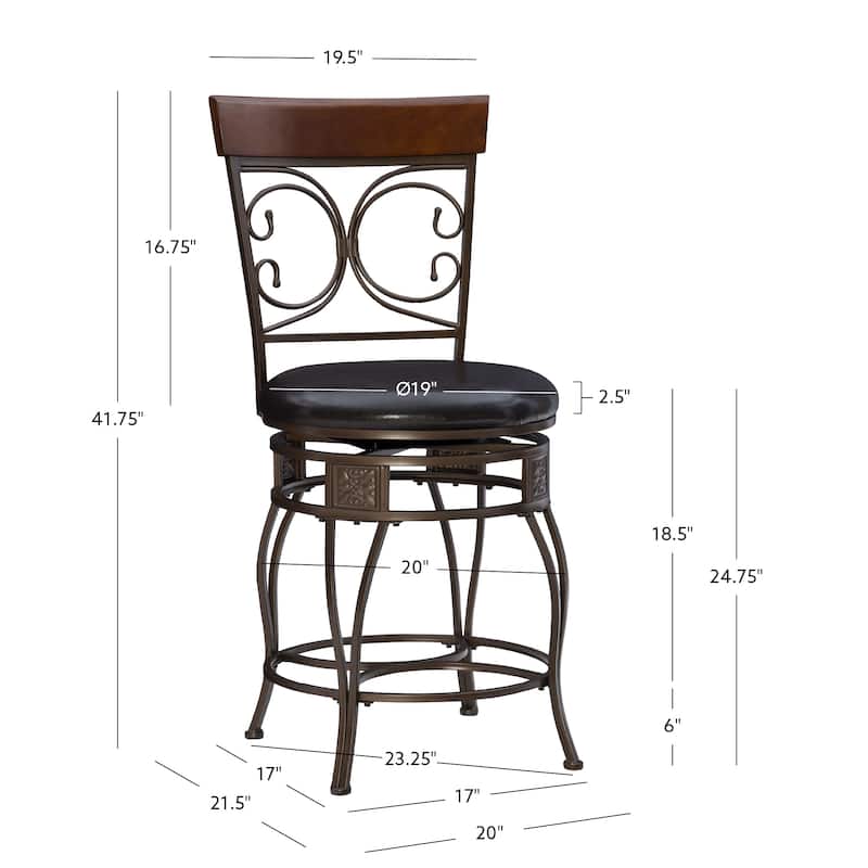Onyx Big & Tall 360 Swivel Metal and Wood Scroll Counter Stool