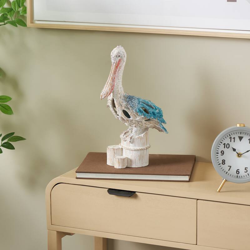Polystone Pelican Textured Sculpture with Red Feathers - Red or Bue - Roche River Decor