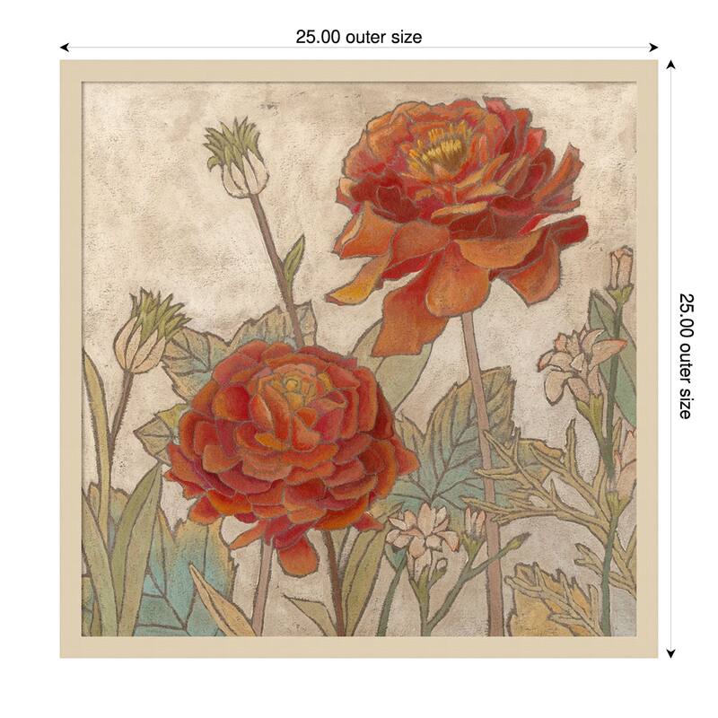 Rising Sun Blooms No. 2 by Megan Meagher Wood Framed Wall Art Print - 25 x 25 in - Brown
