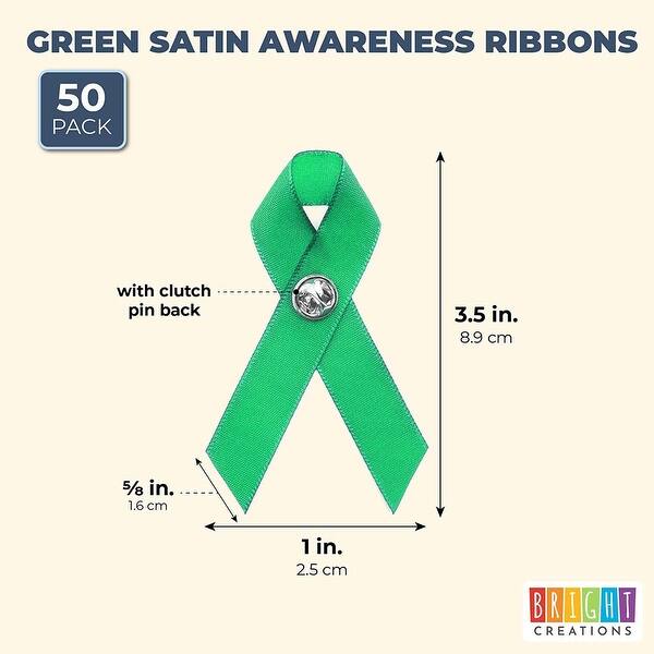 50 Pack Green Satin Awareness Ribbons with Clutch Pins (3.5 In) - Bed ...