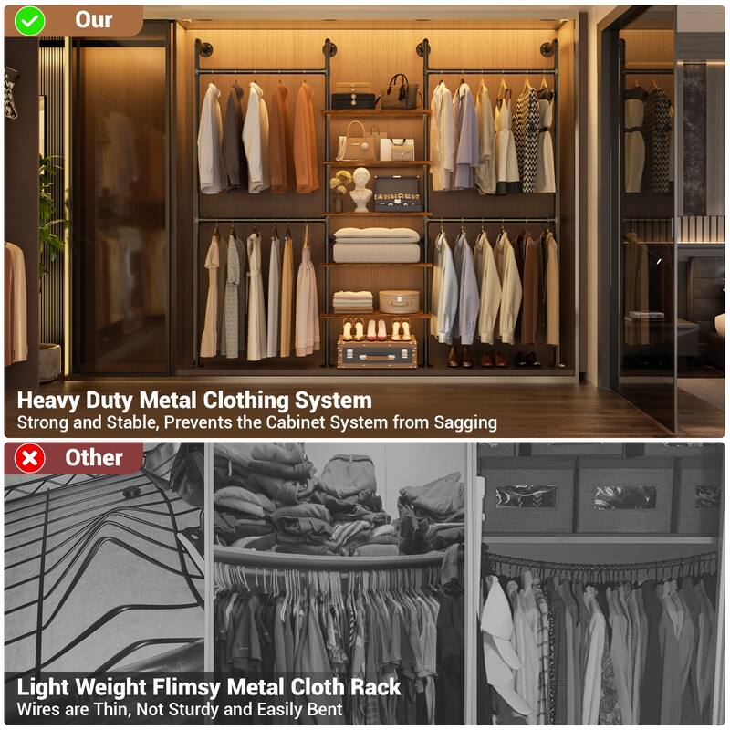 77'' Industrial Pipe Clothing Rack with 5-Tier Shelves, Reversible Closet Organizer System Garment Racks for Hanging Clothes