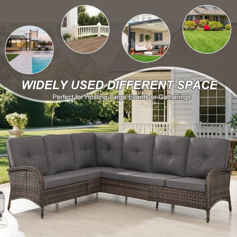 Gymojoy L-Shaped Outdoor Sectional Sofa Set with Fire Pit, Swivel Chairs & Ottomans