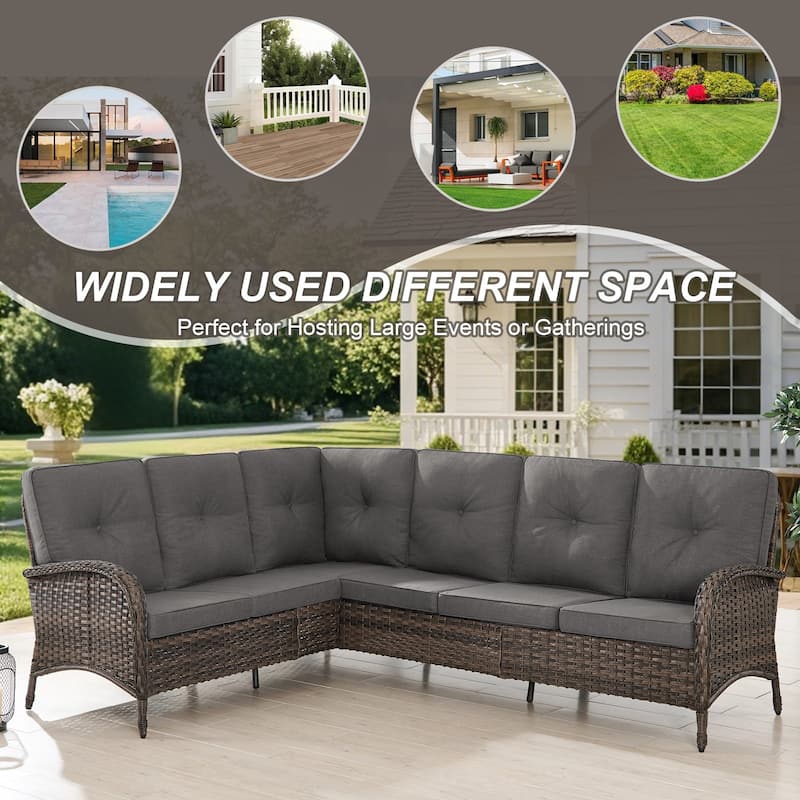 Gymojoy L-Shaped Outdoor Sectional Sofa Set with Wicker Ottomans