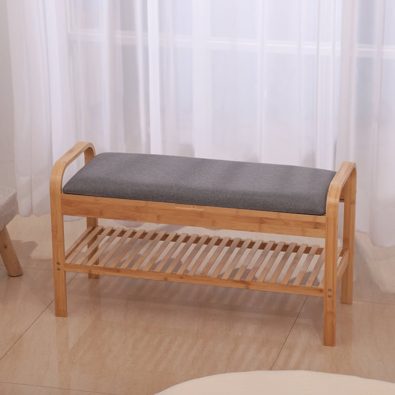 Proman Products Cambridge Bamboo Shoe Bench, Natural, 35.5" W x 13" D x 20" H