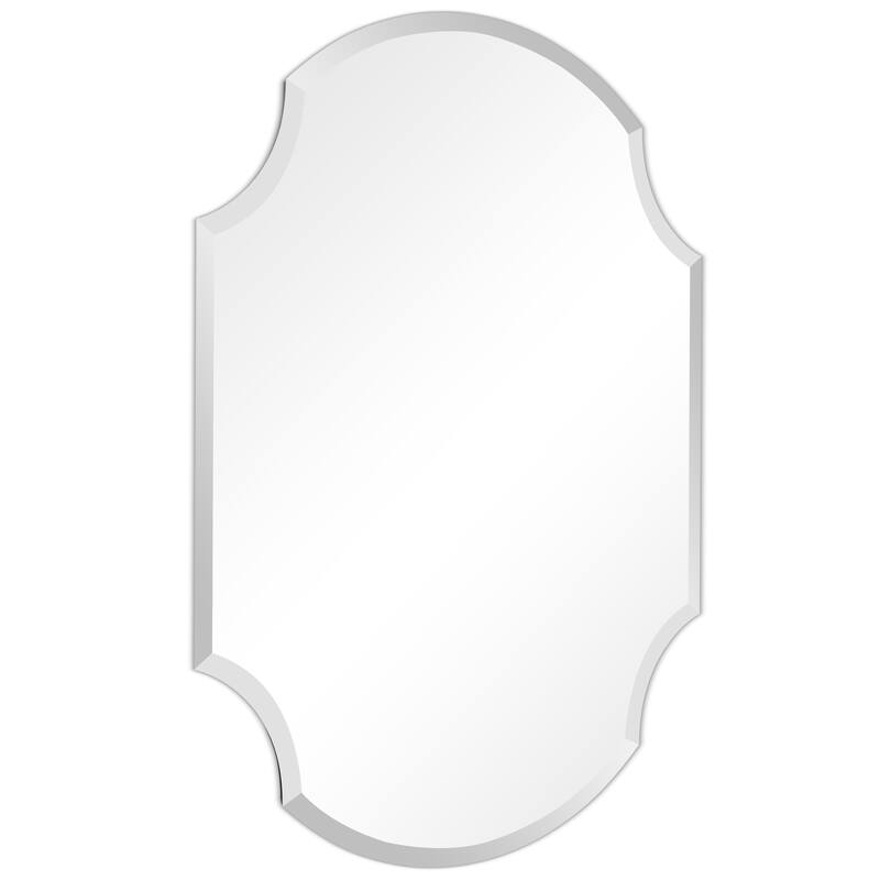 Frameless Beveled Octagonal Scallop Black Matte Finished Wall Mirror, 1" Beveled Rectangular Scalloped Mirror - 28" x 38" x 0.6"