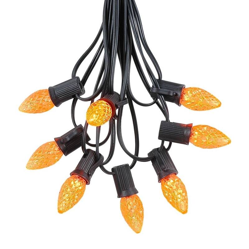 25 Foot C7 LED Christmas Light Set, Hanging String Lights, Black Wire - Orange