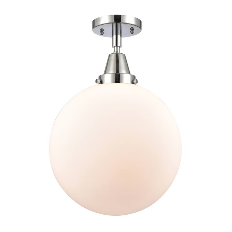 Innovations Lighting Caden Beacon - 1 Light 12" Flush Mount - Polished Chrome/Matte White