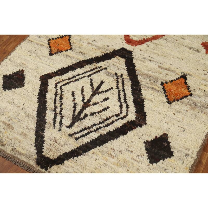 Moroccan Oriental Rug Handmade Beige Tribal Wool Carpet - 3'9" x 6'2"