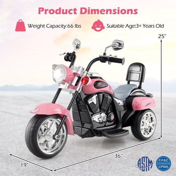 ☆3KIDS☆ 6V Powered Toddler 3-Wheel Motorbike Ride On Toy with Horn and