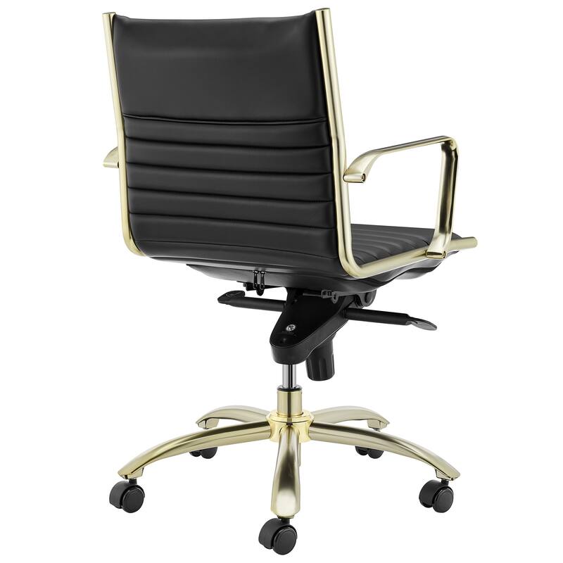 Black and Gold Steel and Faux Leather Adjustable Swivel Rolling Conference Office Chair - 23.43' X '38' X '22.05