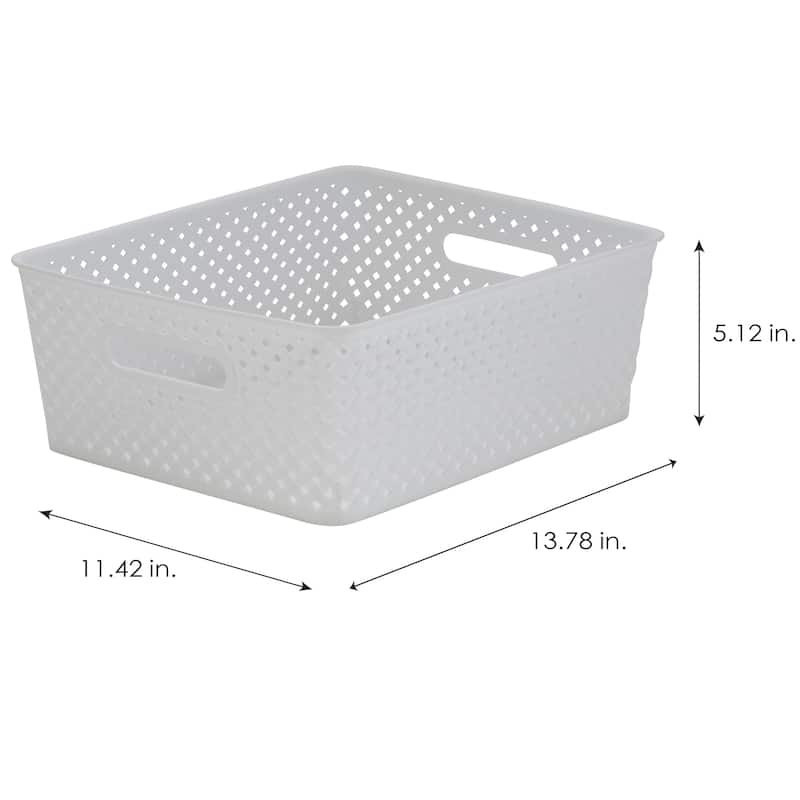 Medium Resin Wicker Storage Bin in White