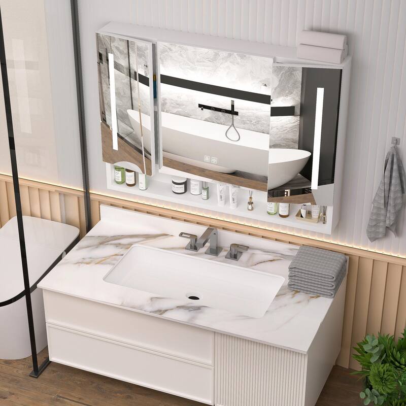 39x28" Modern Bathroom Medicine Cabinet with Mirror, LED Lights, and Multi-Level Storage