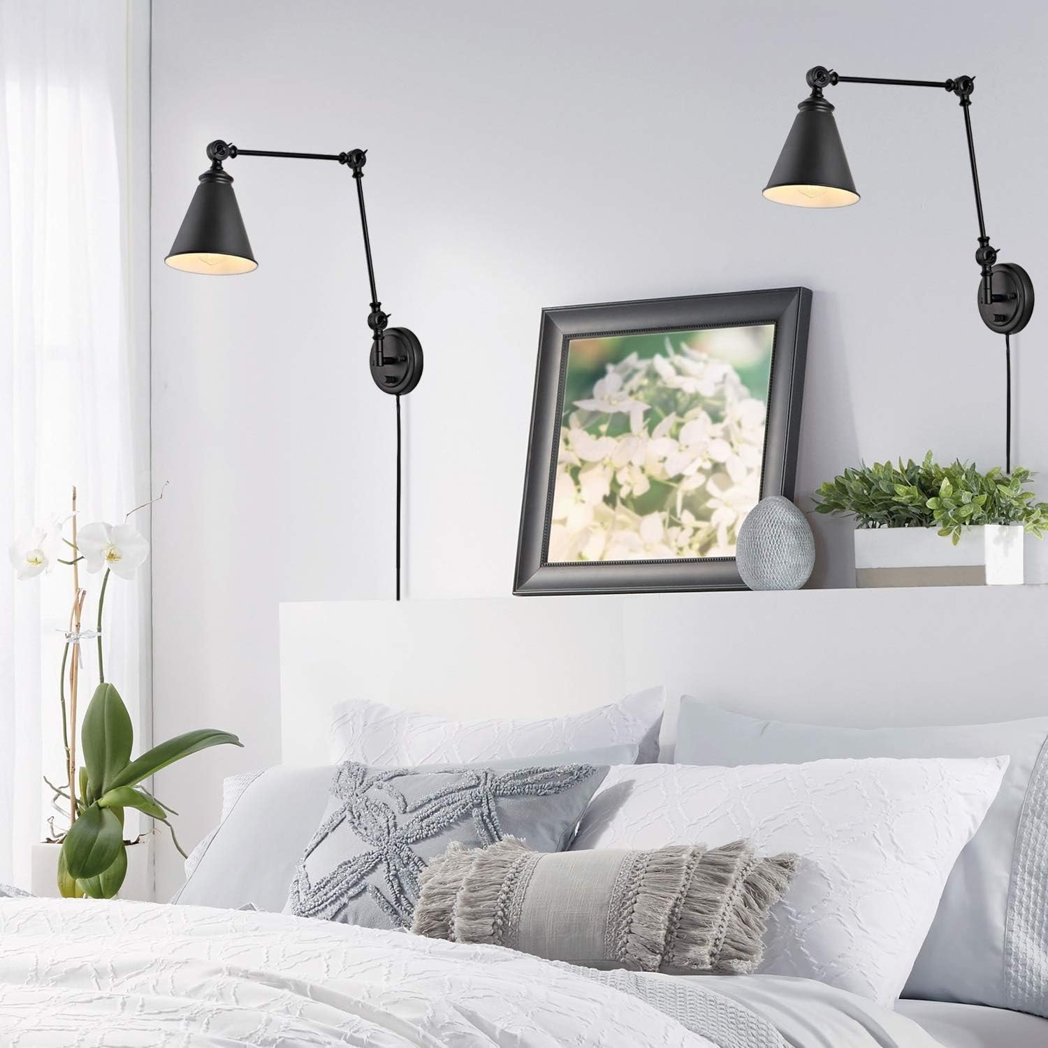 WINGBO Industrial Swing Arm Wall Sconce with Metal Shade,2-Pack...