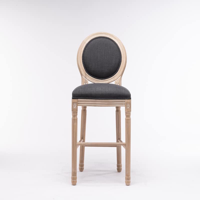 French Country Wooden Barstools With Upholstered Seating , Beige and Natural ，Set of 2