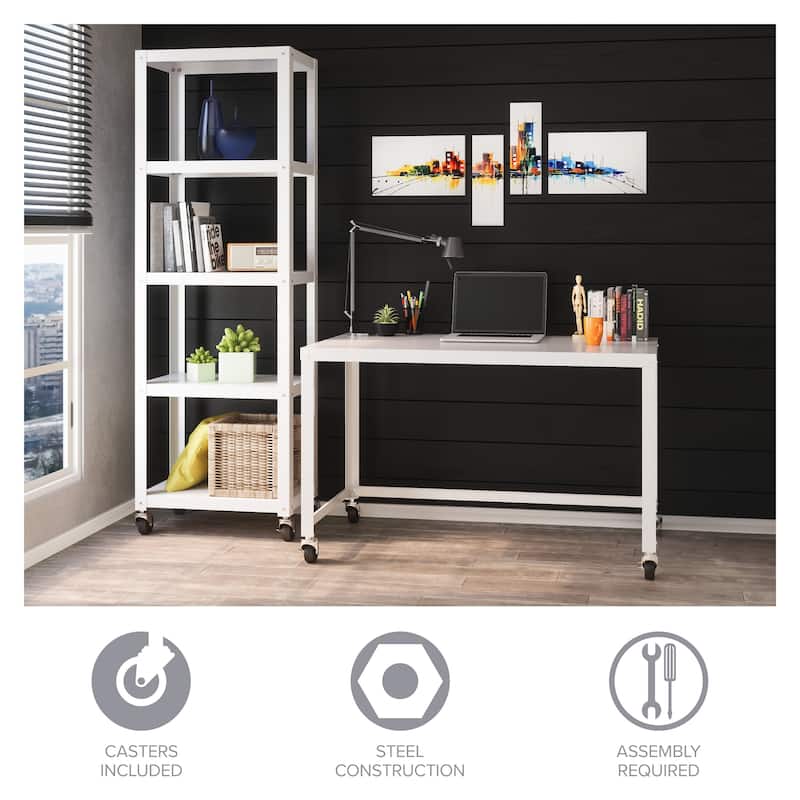 Space Solutions 48-inch Wide Mobile Metal Desk, White