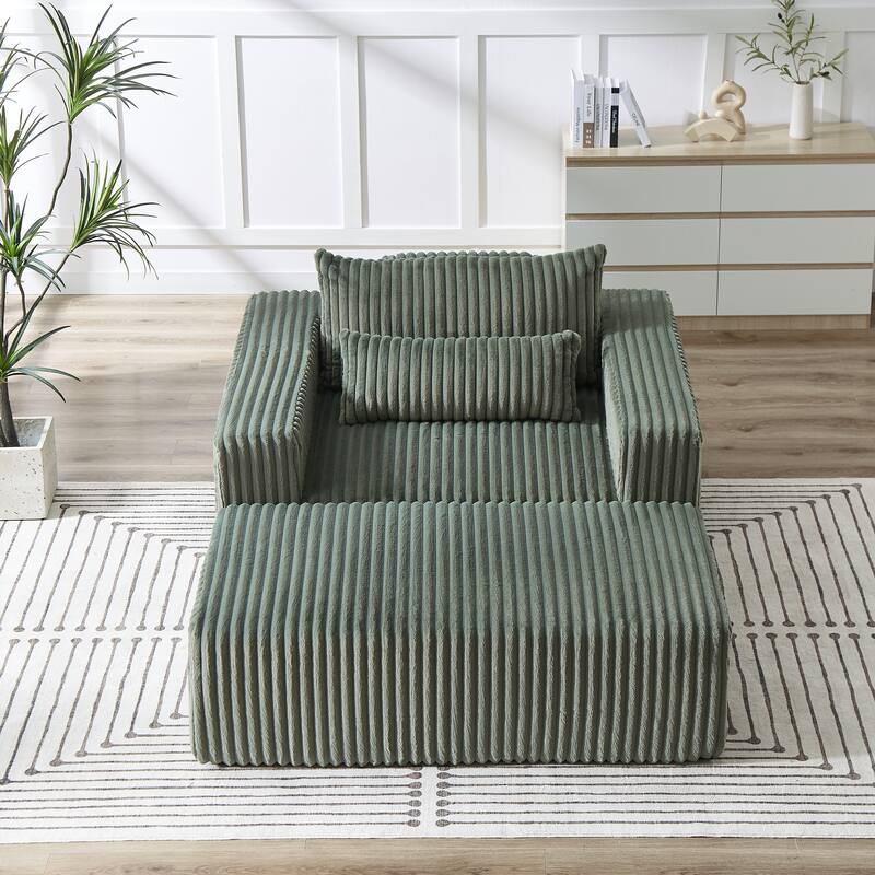 Roomfitters 62.5" Modern Corduroy Lounge Chair with Removable Ottoman, Stylish Sleeper Sofa with Pillows, for Living Room