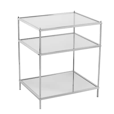 HomeRoots 27" Silver Mirrored Glass And Iron End Table With Shelf - 22x18x26.75