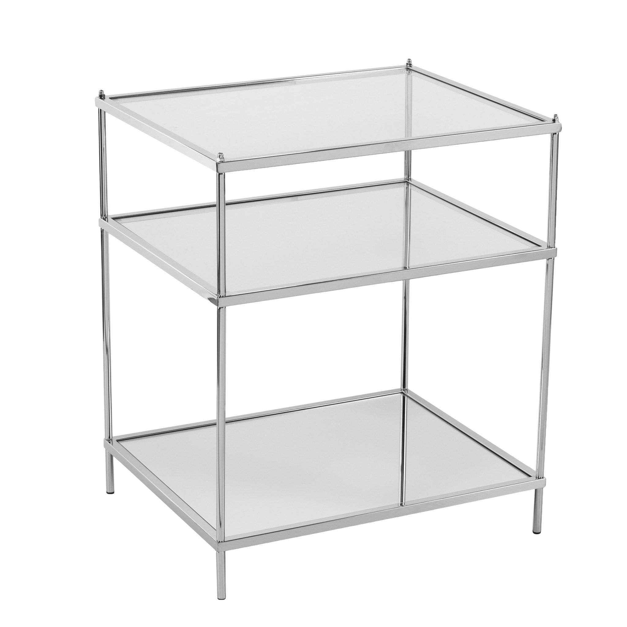 HomeRoots 27" Silver Mirrored Glass And Iron End Table With Shelf - 22x18x26.75