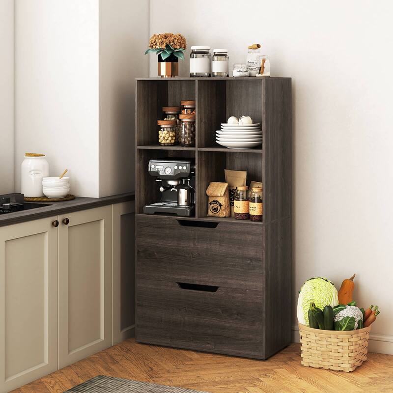 Costway 2PCS 51” 5-Tier 4-Cube Bookcase with 2 Drawers for Living - See Details