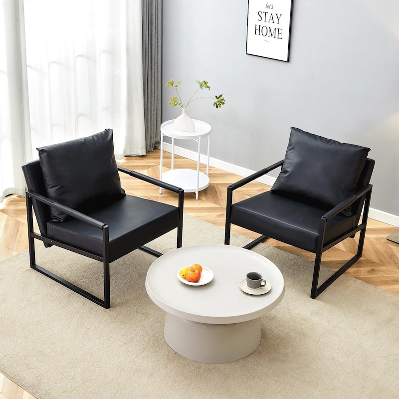 Set of 1 Classic PU Leather and Metal Frame Sofa -Ergonomically designed, a perfect blend of modern and industrial styles