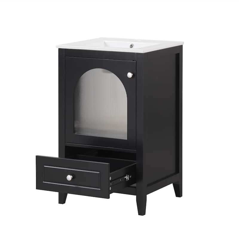 Roomfitters 20" Bathroom Vanity with Sink Cabinet with Soft Closing Glass Door and Single Drawer Organizer
