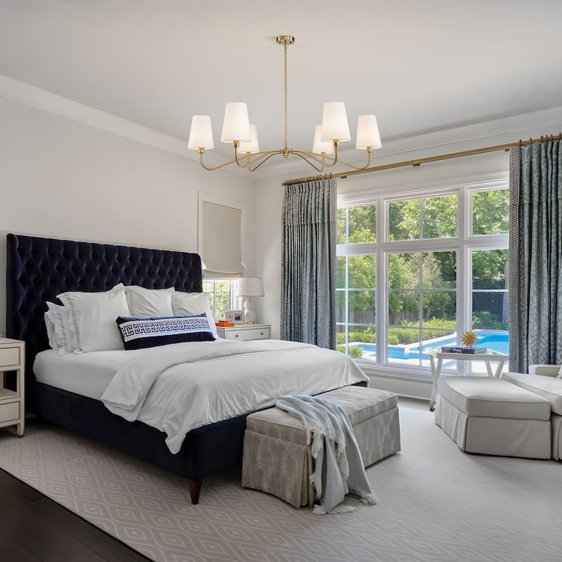 Starsky 6-Light Modern Classic Chandelier with White Linen Shades