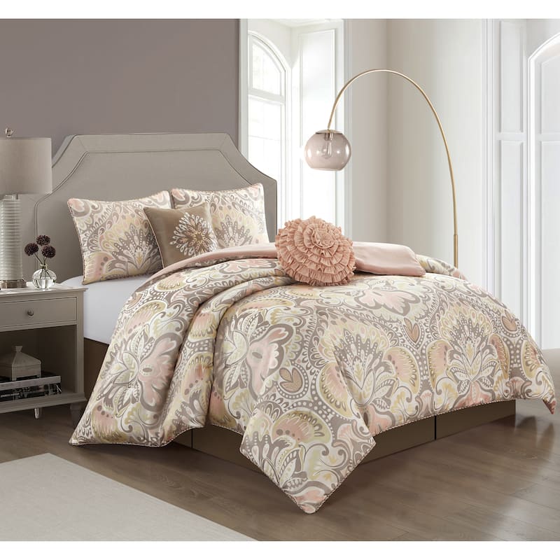 Porch & Den Summerfield Jacquard Medallion 6-piece Comforter Set - Blush - Queen