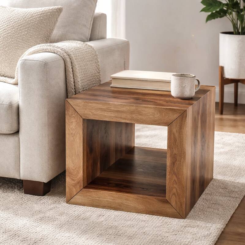Cube Shape Rosewood Side Table With Cutout Bottom, Brown - 8' x 10'