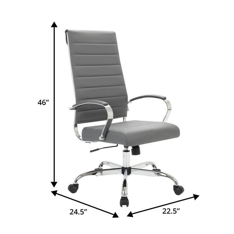 Benmar High-Back Leather Office Desk Chair in Stainless Steel Frame Adjustable Height Tilt Lock 360 Swivel Ergonomic Chair