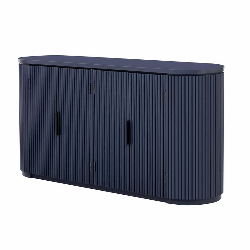 Vertical Striped Door Storage Cabinet with Metal Handles, Adjustable Shelves