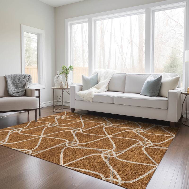 Machine Washable Indoor/ Outdoor Contemporary Links Chantille Rug