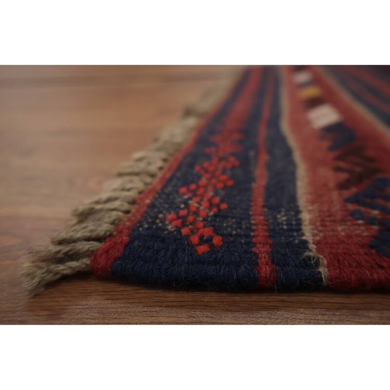 Hand Knotted Oriental 100% Wool Carpet Traditional Tribal Navy Blue & Blues Balouch Runner Rug - 8' 3'' X 2' 1''