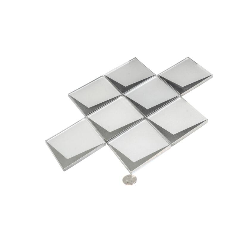 Solace 12x9 White Metallic Silver Glass Mosaic Diamond Wall Tile (3.91 ...