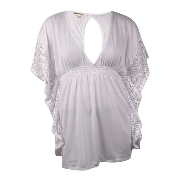 Miken Women's V-Neck Knit Jersey Crochet Swim Cover