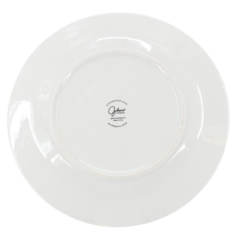 Gibson Home Green Loops 12 Piece Round Fine Ceramic Dinnerware Set in White